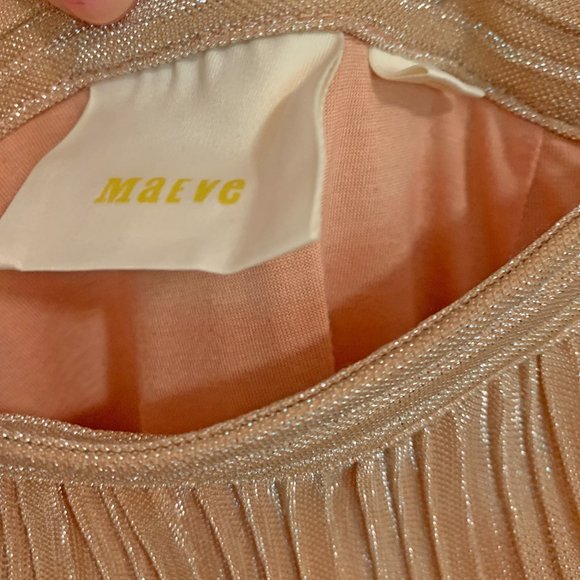 Relaxed Metallic Pleated Midi Skirt Sz S US Maeve Anthropologie Ambra Rose Gold - Picture 7 of 12